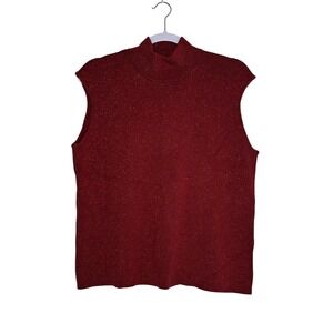 Coldwater Creek Womens XL Burgundy Silk Blend Metallic Mock Neck Sleeveless Top